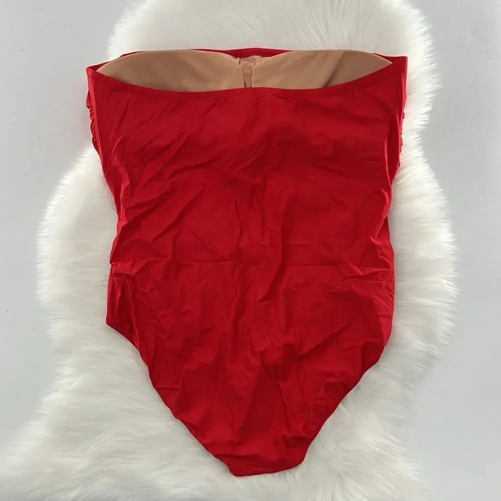 J.Crew Women's Ruched Bandeau One-Piece Swimsuit - Red - 22 - New with tags